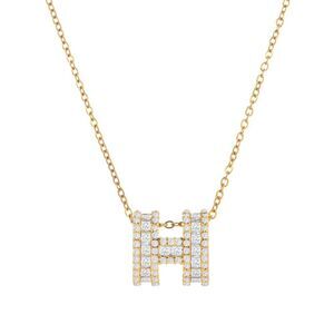 18K Gold Plated Women's Initial Letter H Cubic Zirconia Necklace Waterproof
